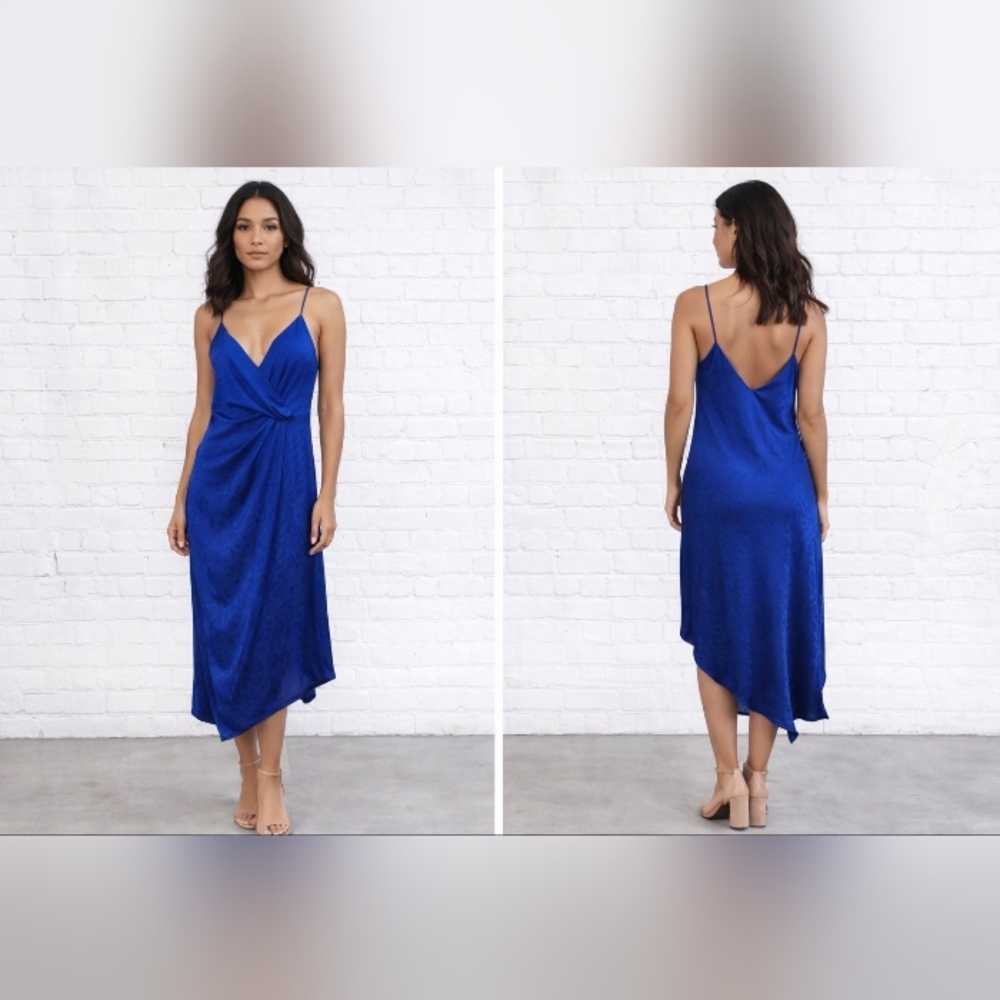 cushnie  / blue satin dress / slip dress midi / minimalist dress / capsule sz 8